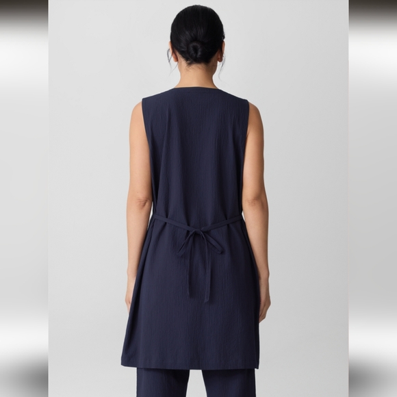 Eileen Fisher Cotton Pucker Back Tie Vest- M - Picture 4 of 10